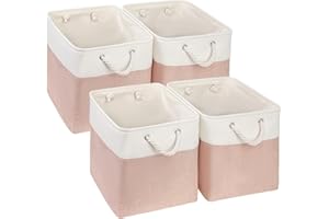 Mangata Fabric Storage Boxes, 25x25x25cm Cube Storage Boxes for Organizing Clothes Shelf Nursery Home Closet(Pink/White, Set of 4)