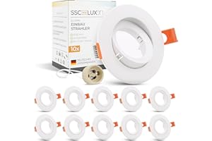 ‎SSC-LUXON SSC-LUXon 10er Set ELUMA Einbaurahmen schwenkbar rund weiß für GU10 / Modul (ohne Leuchtmittel) - Einbauleuchte Kunststoff für Innen