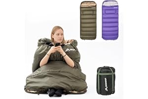 BISINNA XXL Flannel Wearable Sleeping bag with Pillow 3 Season for Adults & Kids Warm Lightweight Sleeping bag Waterproof for Hiking Backpacking Camping Indoor Outdoor with Compression Sack