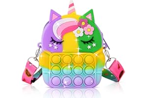 Ainiv Poppet Pop it Borsa, 2 in 1 Unicorno Fidget Bag Pop Bubble PushToy, Borsa a Tracolla con Tracolla in Silicone,Regalo Giochi per Bambini 5 6 7 8 anni (Macaron)