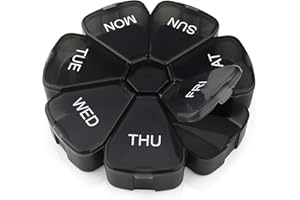 ACTIV-NRG Pilulier rond de qualité supérieure sans BPA pour tablette, grands compartiments, conception unique à ouverture assistée par ressort pour vitamines, médicaments et huile de foie de morue (Noir)