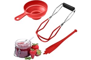 VirtuGro 3PCS Einmach Sets Trichter Küche Glasheber Einkochen Magnetischer Deckelheber Trichter Groß Set Einfülltrichter Silikon Faltbar für Küche Restaurant Rot