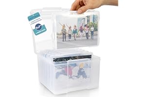 HEFTMAN Cajas de almacenamiento de fotos de 5 x 7 pulgadas, caja de almacenamiento transparente con 6 fundas interiores, capacidad para 600 fotos, organizador transparente para suministros de oficina
