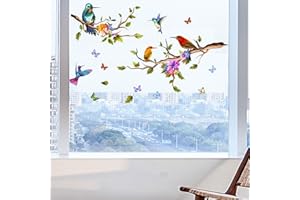 HaoFuJi Pegatinas de Ventana Anticolisión Adhesivas, Planta Flores Mariposa Aves Vinilo para Ventanas, Pegatinas para Ventana Adhesivos de Ventana para Salón Ventana Decorativa, Impresión a Doble Cara