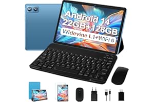 DGHRTI 2025 Newest Tablet 10 pollici Android 14, 22GB RAM+128GB ROM/TF 1TB, 8-core 2.0GHz, 8000mAh, UFS 2.1 Flash, Corpo in Metallo, Doppio WiFi, BT5.0, 8+5MP, Widevine L1, Con Tastiera e Mouse, Blu