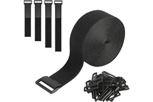 NEWOUTSET Adjustable Cable Straps with Buckles,5cm x 6m Heavy Duty Hook and Loop Straps,Reusable Storage Black Nylon Cable Ties with 30 Buckles, cCable Tidy Strapss, for Fastening Securing Wires Cables Tubing