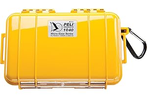 PELI 1040 Micro Case, Watertight Small Protective Case, IP67 Rated, 2L Capacity, Made in US, Yellow/Black Liner