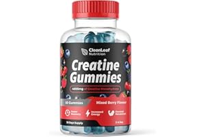 HILLTEN HEALTH CleanLeaf Nutritions Creatine Gummies - 4000mg - 60 Chewable Gummies (1 Month Supply) - Natural Blueberry Flavor - Pre Workout Gym Supplement for Men & Women - Vegan-Friendly