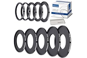CORUSCATE 10 pieces 49 mm filter ring adapter set, filter metal step rings for all brands, UV ND CPL 49-40.5, 49-46, 49-52 mm, 49-55 mm, 49-58 mm, 49-62 mm, 49-67 mm, 49-72 mm, 49-77 mm, 49-82 mm + lens