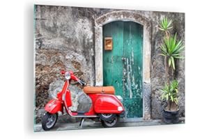 ARTTOR Vidrios decorativos Scooter transporte italia retro Cuadro Sobre Vidrio Moderno 70x50cm Decoracion Salon Dormitorio Cocina Cuadros Pared Impresiones Impresión en Cristal Wall Art Prints GAA70x50-2571
