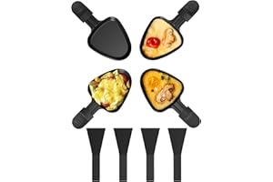 Yoassi 4pcs Mini Padelle per Raclette, Mini Piastra Raclette Antiaderente con 4 Spatole di Nylon, Misura Universale con Manici Antiscottatura, Padelle Quadrate da Raclette per Fuso Uovo Fritto