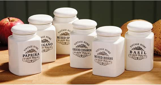 6pc Piece Vintage Home Spice Jars White Ceramic Jar: Amazon.co.uk