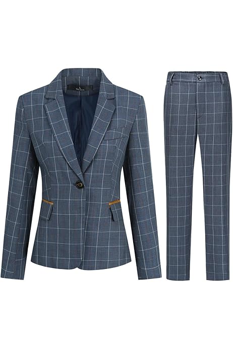 YYNUDA Damespak, 2-delig, slim fit, één knoop, blazer, jas, kantoor, werk, broek, kostuums, rok, kostuums, Grijs 1, XS