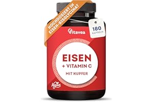 ‎VITAVEA BIEN-ETRE Eisen 28 mg mit Vitamin C - Für Immunsystem und Energiestoffwechsel - Hoch bioverfügbares Eisenbisglycinat (Eisen-Chelat) - Vegan, Laborgeprüft, ohne unerwünschte Zusätze - 180 Kapseln - Vitavea