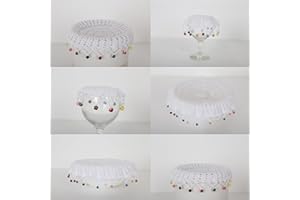 TEXTILES101 Lace Doilies with Beads Jug Covers, 100% Cotton Handmade Crochet Beaded Doyleys for Table Placemats & Dining Decor, Pack of 1 (White, 4 Inches)
