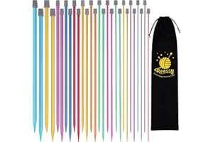 Reessy Coloured Knitting Needles Set-35cm Long, 28 Pcs/14 Pair 2 mm-10 mm Aluminium Single Pointed Needle, Long Knitting Needles, Straight Metal Knitting Needle with Soft Storage Case for Beginners