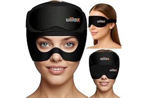 WIILAX Masque Migraine Miracle avec Masque de Nuit|Bonnet anti Migraine Froid 360°|Casque Migraine|Masque Anti Migraine Froid et chaud|Bandeau Migraine| mal de tete|Headache relief Cap|Poche de Glace en Gel
