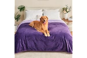 Yaning Waterproof Blanket 152x203cm for Adults, Reversible Waterproof Bed Cover for Dogs Cats Pets, Soft Leakproof Blanket for Bed Couch Sofa Furniture Protector, Dark Purple/Light Purple
