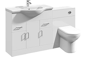 VeeBath Linx 1350 Vanity Unit Furniture Set, Wash Basin Bathroom Sink, WC, BTW Toilet Pan, Soft Close Toilet Seat, Concealed Cistern-White (Flat Pack)
