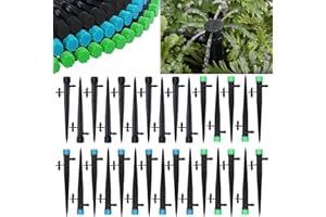 100 piezas Emisores de riego por goteo de 360 grados, HOINCO Goteros de riego ajustables 0-15.8 GPH, Ajuste para tubería de riego por goteo de 4 mm ID 7 mm OD, Riego por goteo de jardín Micro goteros