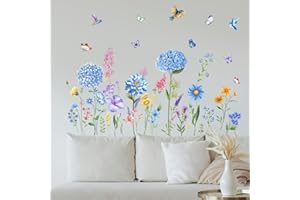 NPCSWXQ Wandtattoo Blumen Abziehbare Peel And Sticks, Blaue Blume und Vogel Schmetterling Wandsticker, für Schlafzimmer Kinderzimmer Wohnzimmer Sofa Hintergrund Büros Home Dekoration Geschenk