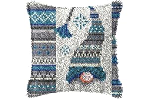 SKTWOE Latch Hook Cushion Kit Christmas Pillowcase Sewing Making Kits DIY Crochet Yarn Kits Embroidery Kits for Beginners Adults Kids Creativity Gift Embroidery Home Decoration 43Cmx43cm,B