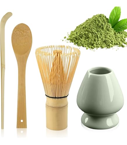 Set Fruste Per Matcha Giapponese In Bambù - Kit Completo Per Cerimonia Del Tè Con Frullino, Cucchiaino, Paletta E Portafrusta In Porcellana - 5