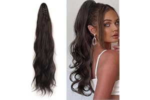 ‎KARLOR KARLOR Pferdeschwanz Haarteil mit Klammer, Zopf Extensions Haarverlängerung Lang gewellt 55 cm Kunsthaar Claw Clip Wavy Ponytail Extension Synthetik Zopf Damen Mädchen（schwarzbraun）