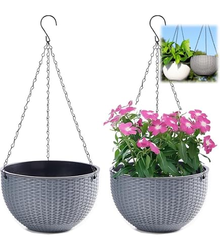 3 Pots De Fleurs Suspendus YuanDiann - Auto-arrosage - Réservoir D'Eau - Chaînes Inox