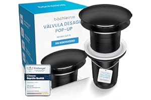 Bächlein Desagüe Universal sin Rebosadero para Lavabo & Lavamanos - Válvula Pop Up Automática Dorada - Incl. 3 Juntas para Todo Tipo de Lavabos, Válvula de Desagüe - Instalación con Instrucciones