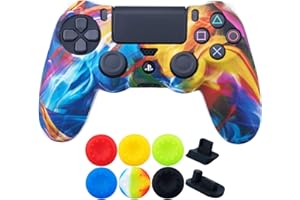 9CDeer 1 x Silicone Trasferimento Stampare Protettivo Copertina Skin + 6 Thumb Grips e Tappi Antipolvere per Controller PS4 / Slim/Pro arcobaleno