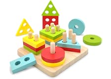 Montessori Toys for 1 2 3 Year Old Boys Girls Gifts, Wooden Sorting and Stacking Toys for Toddlers 1-3, Educational Learning 