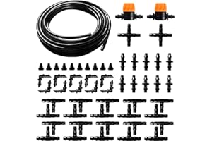 VooGenzek 55 Pièces 4/6 mm Kit d'irrigation Goutte, 5m Tuyau d'irrigation, Systeme Irrigation, avec Raccords Cannelés Droits, Connecteurs en T, Bouchons d'extrémité, pour Jardin, Plantes