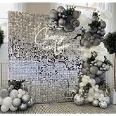 Kate Shimmer Wall Background Glitter Structure Photocall Birthday Curtain (White Silver24PCS)