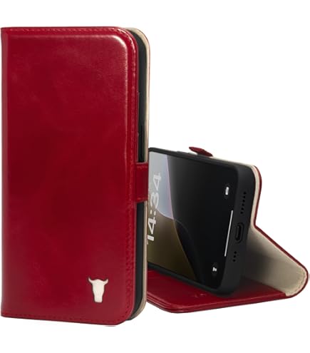Porter Riley - Lederen hoesje compatibel met iPhone 16 Pro Max. Premium echt lederen standaard/hoes/portemonnee/flip case met kaartsleuven en horizontale standaard (chocoladebruin