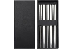 CAPGOOST 10 pares de palillos metálicos, palillos cuadrados de acero inoxidable, aptos para lavavajillas, juego de palillos de sushi, palillos de regalo, palillos reutilizables