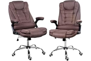 GIOSEDIO Fotel szefa FBJ z obiciem materiałowym, krzesło obrotowe, krzesło biurowe, krzesło obrotowe z grubą tapicerką (brązowy)