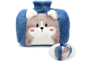 SAMALY Hot Water Bottle with Cover, 1L Winter Hand Warmer, Soft Faux Fur Thermos for Pain Relief, Neck and Shoulders, Menstrual Cramps, Foot Warmer