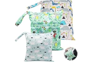 GROVBLE 3 Stück Wetbag Kindergarten Reißverschluss Organiser Babys, nasstaschen für Kindergarten Wiederverwendbar Druckknopfgriff windeltasche wetbag Beutel Hohe Kapazität Geeignet für Baby, Reisen,…