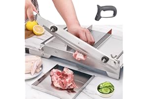 Moongiantgo Trancheuse Manuelle Machine de Découpe de Viande Congelée Coupe Os en Acier Inoxydable, Doubles Lames, Épaisseur Réglable 0-15mm pour Côtes Agneau Porc Bœuf Poisson Légumes (KD0289)