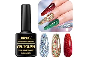 INPING Christmas Gel Nail Polish, 3 Colours Xmas UV Gel Polish, Sparke Glitter Red Blue Colorful Diamond Shiny Nail Varnish Soak Off UV/LED for Nail Art Salon, New Year