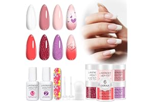 ‎LAVENDER VIOLETS Lavender Violets 6 Farben Acryl-Dip-Pulver-System French Nagelkunst Maniküre Dipping Powder Nagelpuder 2in 1 Basis & Top Coat Aktivator Nagelbürste Nagelfeile M202