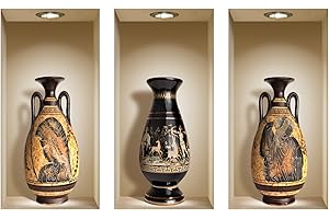 The Nisha Art Adesivi 3D Magici da Muro in Vinile Sticker Decalcomania Fai-da-Te, Set da 3, Vasi Greci