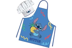 Sorrisini Delantal de Cocinero para Niños Lilo, Conjunto de Chef Niño y Sombrero, Vestido Cocinero Niño, Delantal y Sombrero Ajustable para Pintar, 3-8 años Stitch-Fantasy