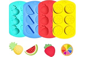 PTAIZJJZ 4 moldes de silicona de frutas moldes de chocolate bandejas de cubitos de hielo incude sandía, piña, limón y fresa formas para hacer cubitos de hielo, caramelos, chocolates, color Ramdon