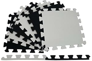 MaTvize Eva Foam Baby Play Mat – 12Pcs (29x29cm) 8mm Thick Soft White & Black Interlocking Floor Tiles, Waterproof, Non-Slip, Safe & Comfortable Matting for Kids Child (White+Black, 12 Pack)