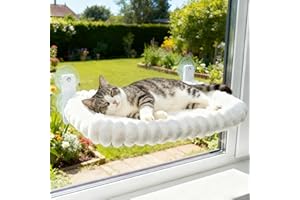 SilverChry Katzenbett Fenster, Katzen Fensterliege, Fensterliege für Katzen Hängematte mit Wendebezug & Saugnäpfen Stabiles Stahlgestell Halt Bis 18kg, für Hauskatzen und Kleine Hunde