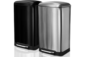 casa pura Cubo designerski kosz na śmieci z pedałem, wolnoopadający, 30 l, kosz na śmieci z pokrywą Softclose, szczelne zamknięcie, stal nierdzewna, wyjmowany kosz wewnętrzny (srebrny)