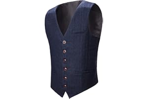 BOTVELA Men's Slim Fit Herringbone Tweed Waistcoat Full Back Wool Blend Suit Vest