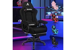 ALFORDSON Chaise Gaming, Siege Gaming avec Support Lombaire de Massage, Fauteuil de Gaming Pivotant Ergonomique avec Appui-Tête, Hauteur Réglable, Matériau en Tissu, Noir